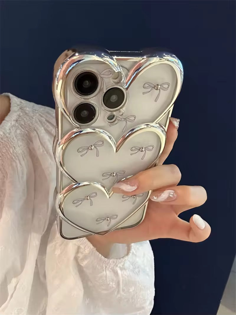 3D Hearts Cute Bow Transparent Studded iPhone Soft Case