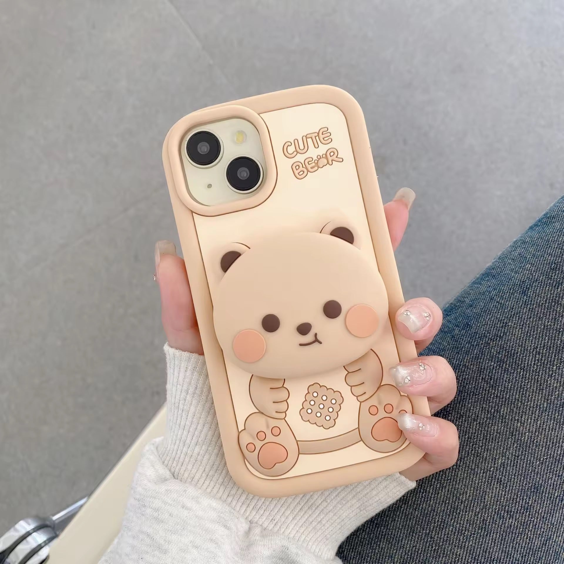 3D Cute Teddy Bear Stand Holder iPhone Soft Silicone Rubber Case