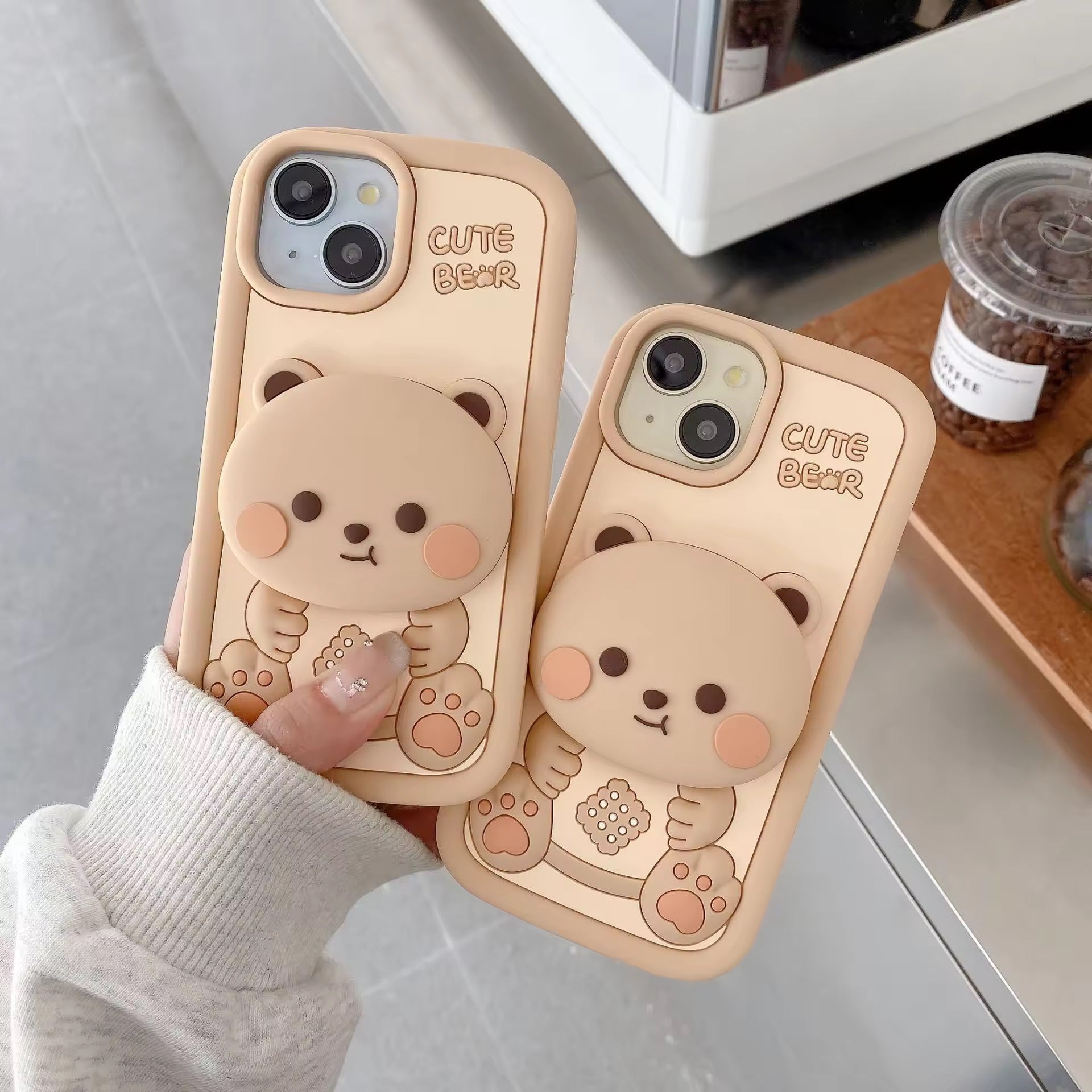 3D Cute Teddy Bear Stand Holder iPhone Soft Silicone Rubber Case