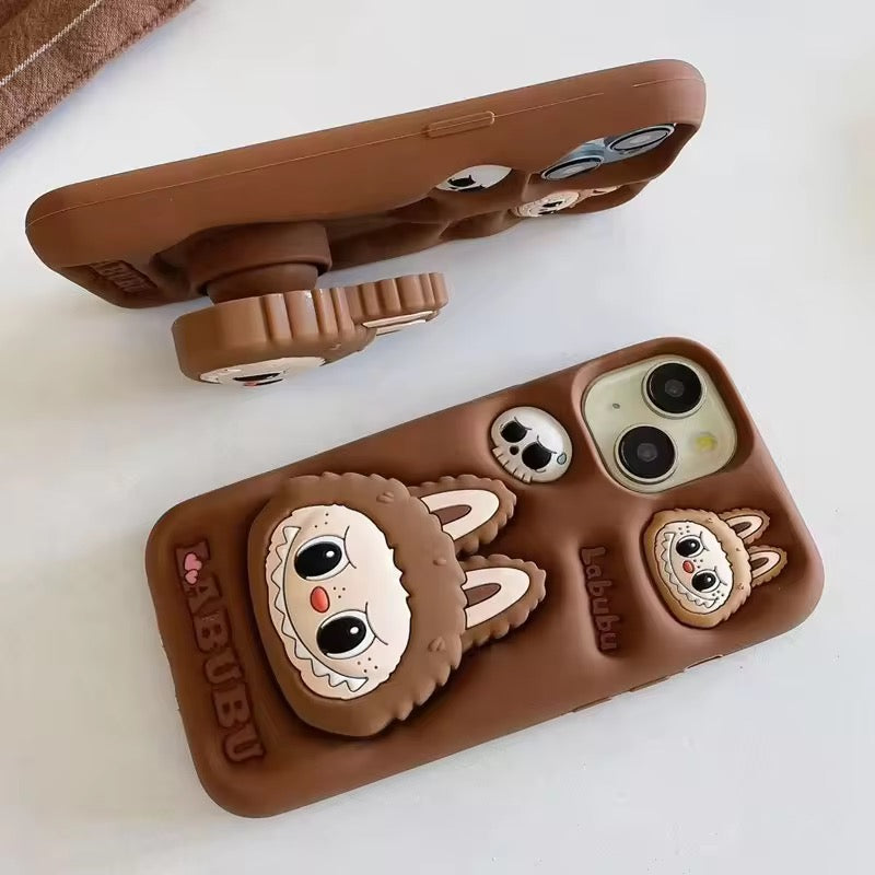 3D Labubu Monster Brown Pre-Order Phone Holder Trending Shockproof Rubber Silicone iPhone Case