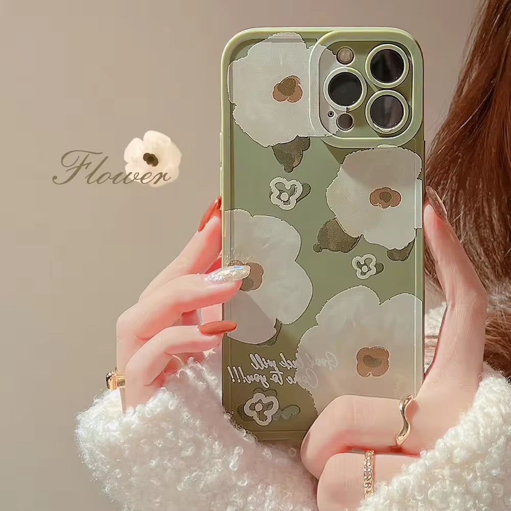 White Floral Flower Green Soft Rubber Silicone iPhone Case