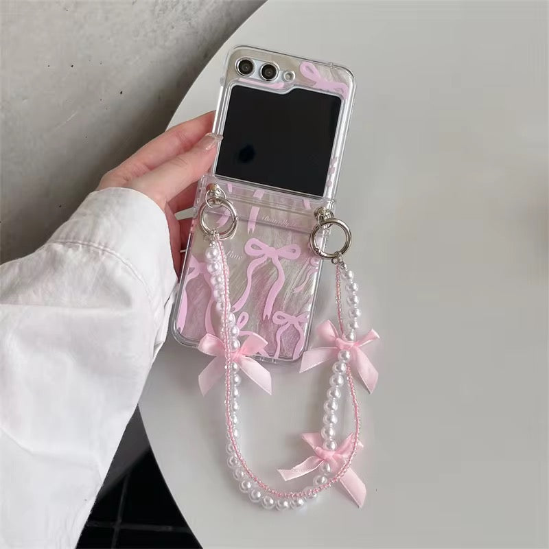 Samsung Z Flip Pink Silver Bow Lanyard Pre-Order Case