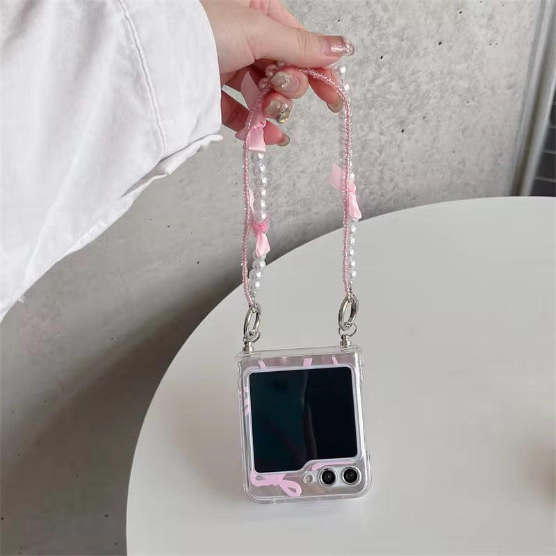 Samsung Z Flip Pink Silver Bow Lanyard Pre-Order Case