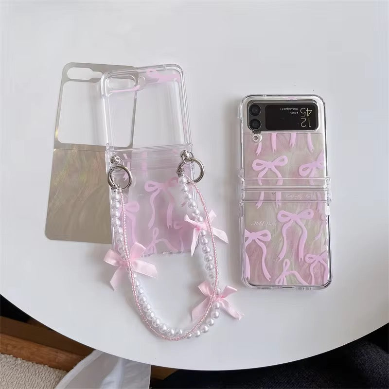 Samsung Z Flip Pink Silver Bow Lanyard Pre-Order Case
