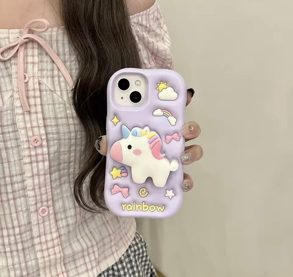 3D Unicorn Dancing Light Phone Holder Trending Shockproof Rubber Silicone iPhone Case