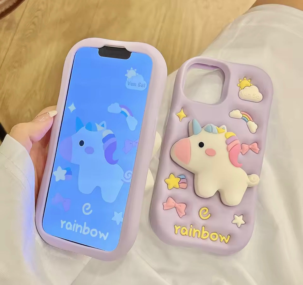3D Unicorn Dancing Light Phone Holder Trending Shockproof Rubber Silicone iPhone Case