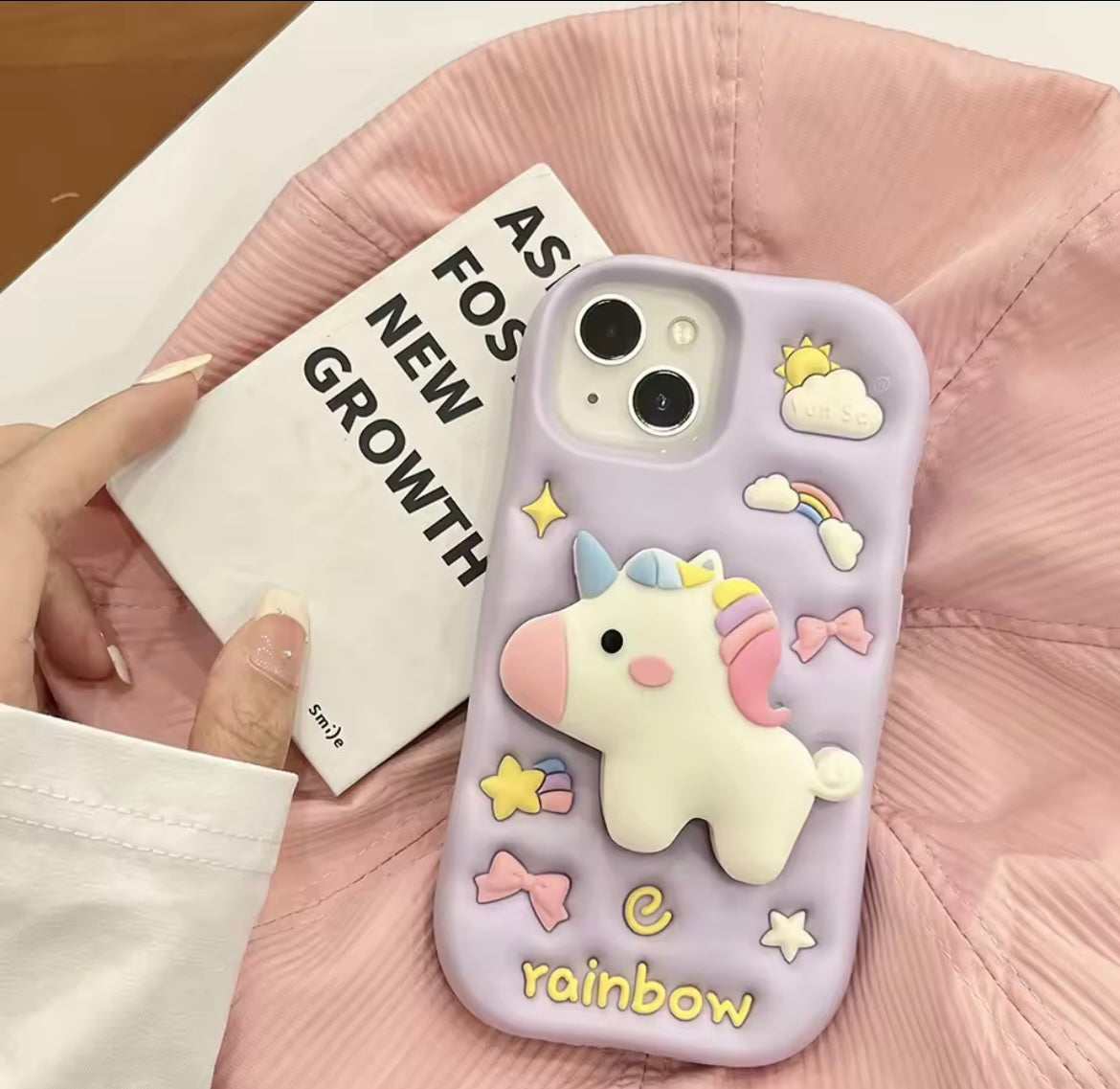 3D Unicorn Dancing Light Phone Holder Trending Shockproof Rubber Silicone iPhone Case