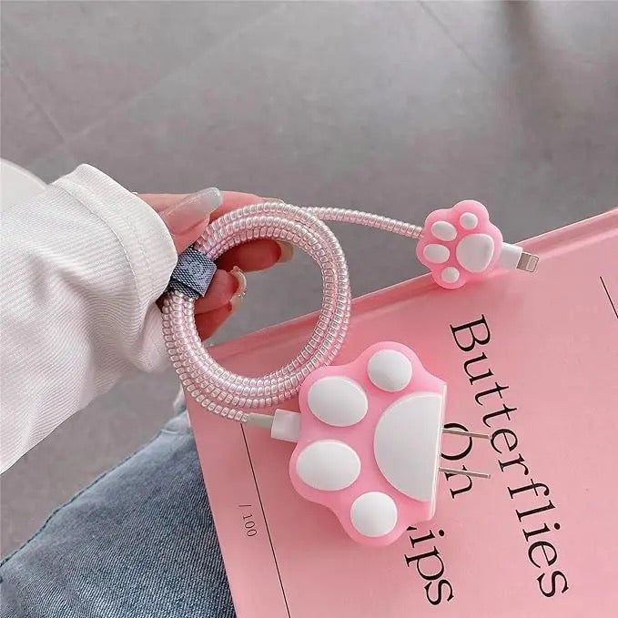 Pink Paw iPhone Adapter Charger Cable Wire Protector Set