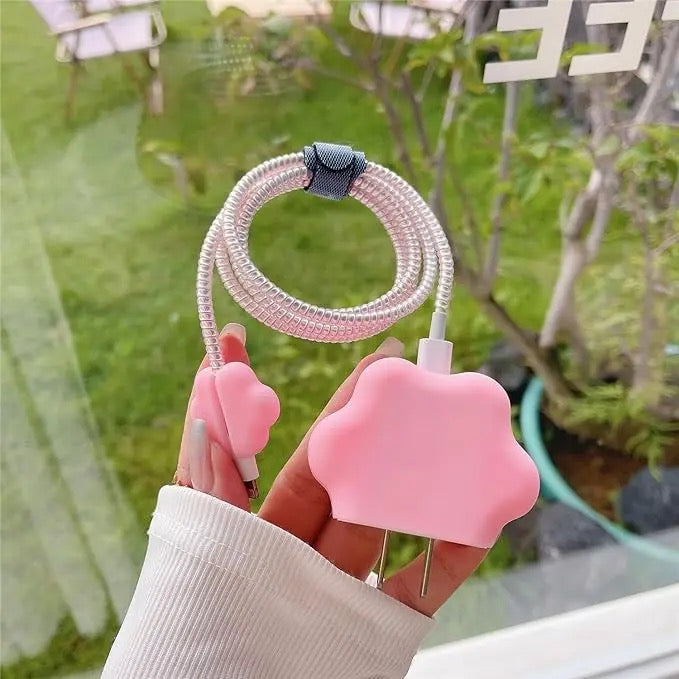 Pink Paw iPhone Adapter Charger Cable Wire Protector Set