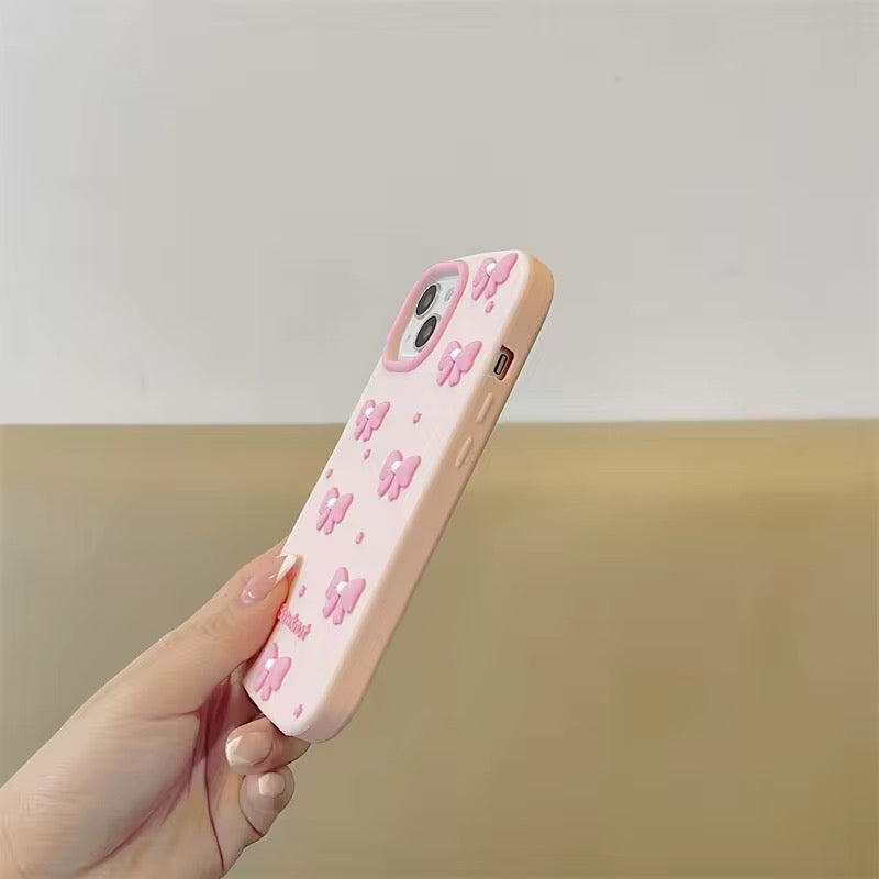 3D iPhone Samsung Redmi Pink Kawaii Pearl Bow Pre-Order Phone Holder Stand Rubber Silicone Case