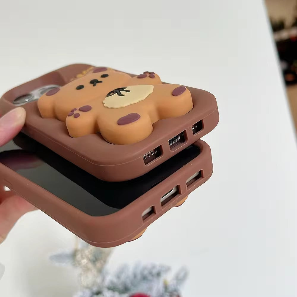 3D Redmi iPhone Samsung Brown Big Teddy Bear Pre-Order Phone Holder Stand Rubber Silicone Case