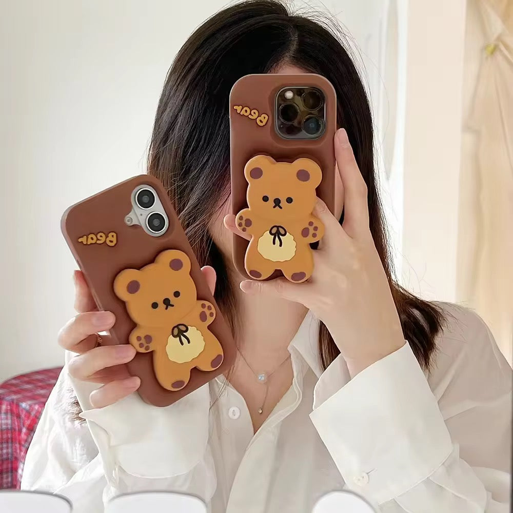 3D Redmi iPhone Samsung Brown Big Teddy Bear Pre-Order Phone Holder Stand Rubber Silicone Case