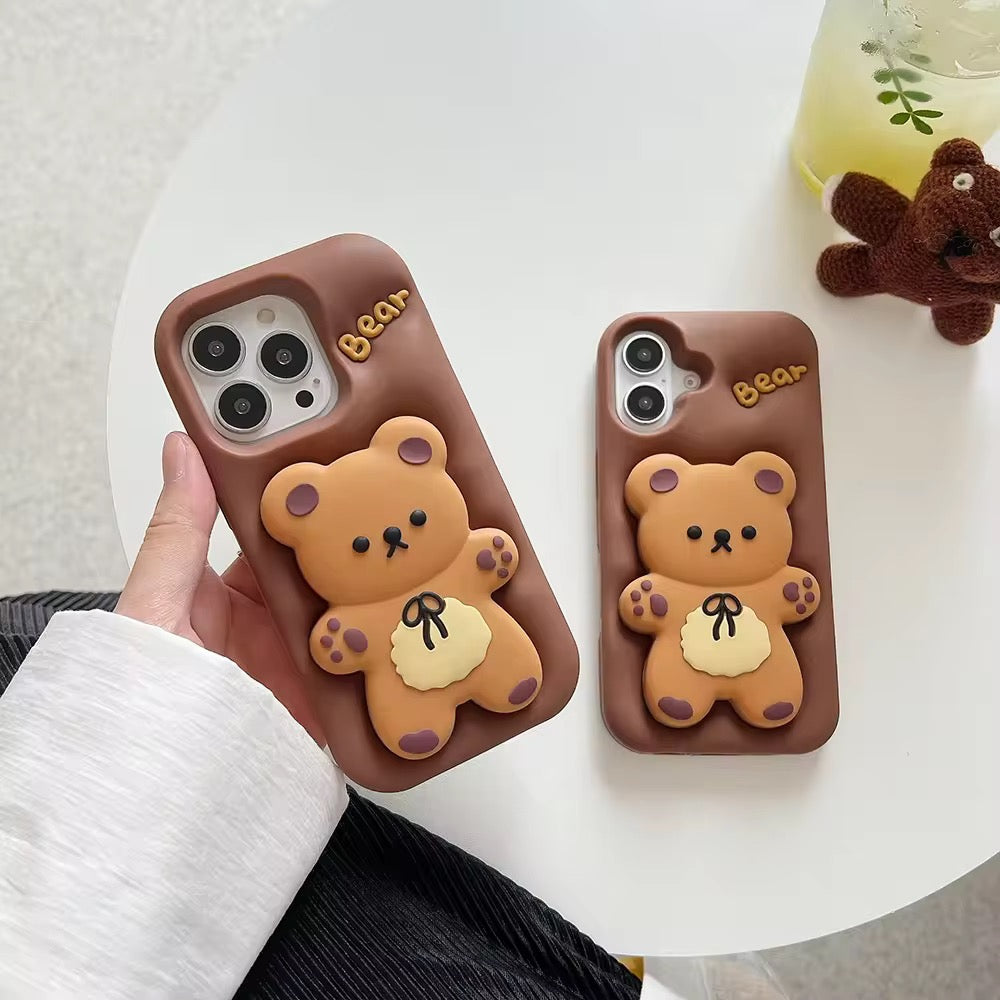 3D Redmi iPhone Samsung Brown Big Teddy Bear Pre-Order Phone Holder Stand Rubber Silicone Case