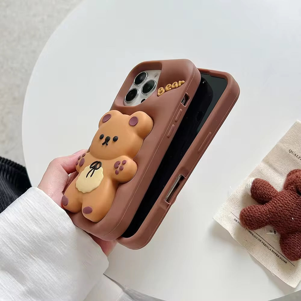 3D Redmi iPhone Samsung Brown Big Teddy Bear Pre-Order Phone Holder Stand Rubber Silicone Case