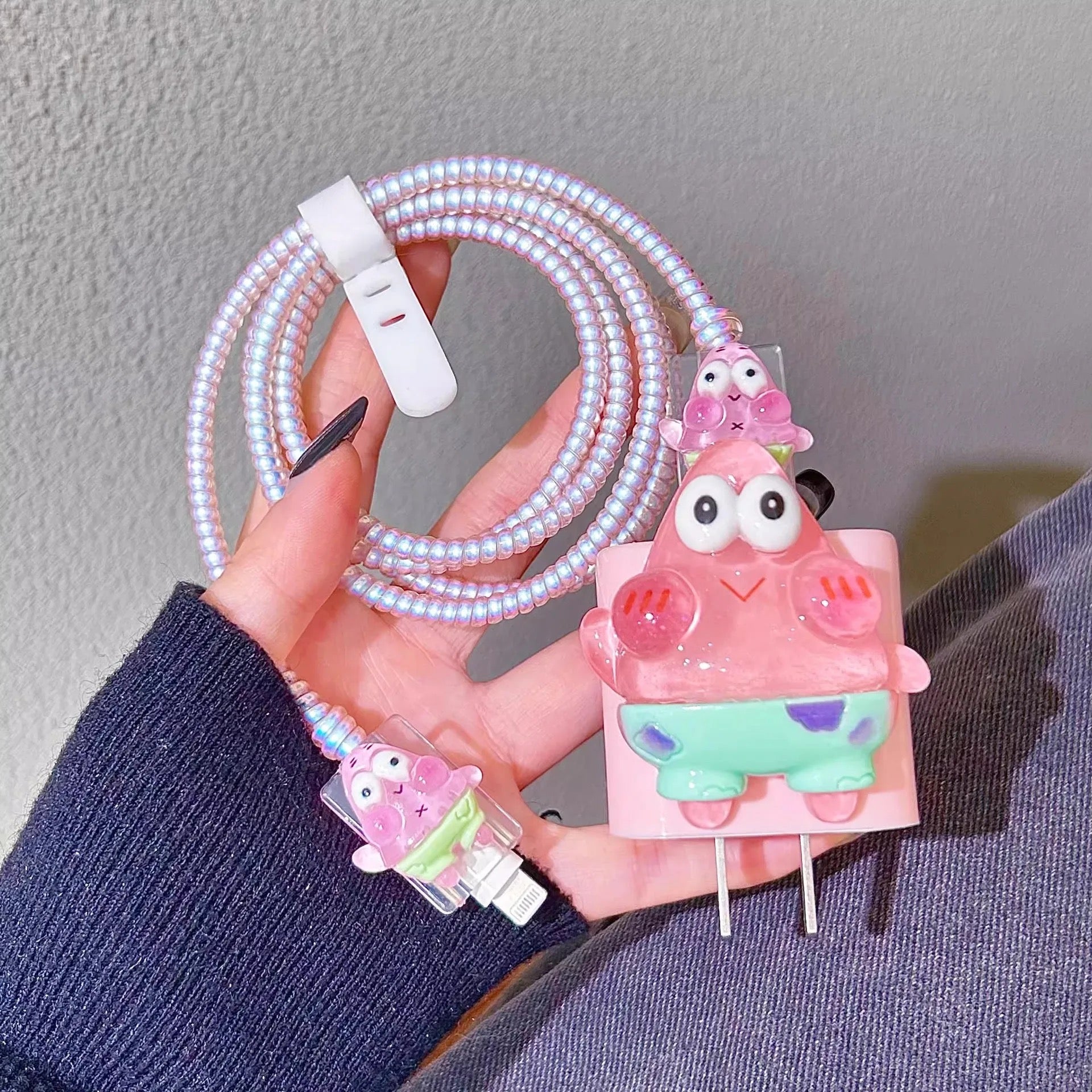 Patrick SpongeBob SquarePants iPhone Adapter Charger Cable Wire Protector Set