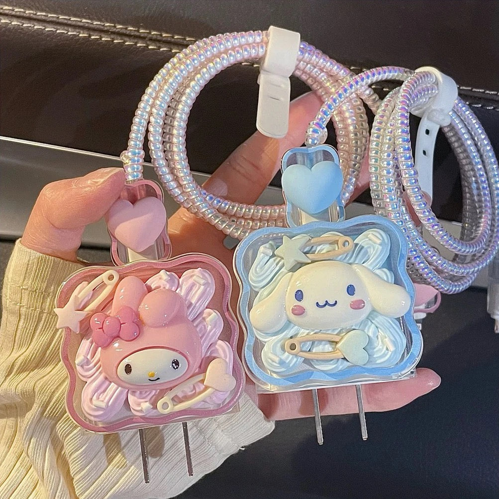 Melody Kawaii Cartoon Phone Adapter Charger Cable Wire Protector Set