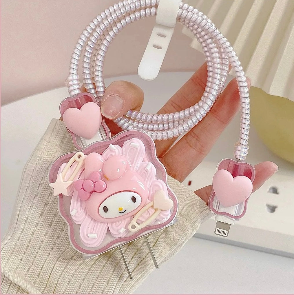 Melody Kawaii Cartoon Phone Adapter Charger Cable Wire Protector Set