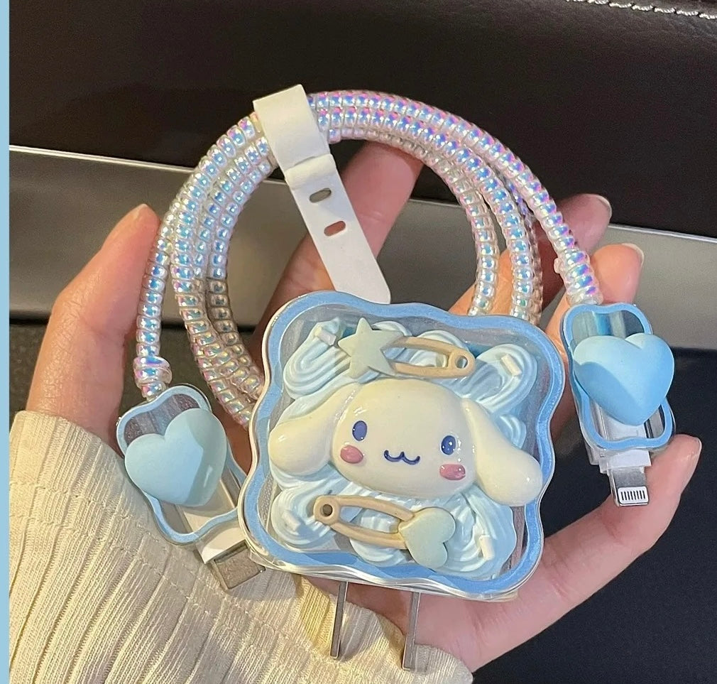 Melody Kawaii Cartoon Phone Adapter Charger Cable Wire Protector Set