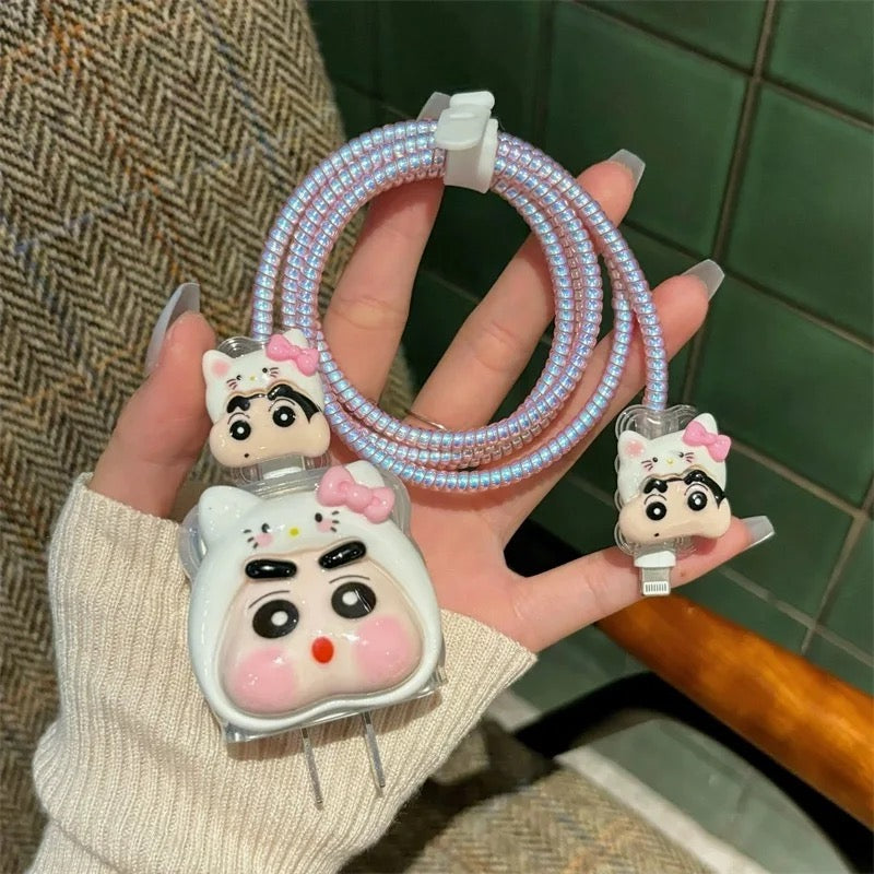 Shin-Chan Cartoon iPhone Adapter Charger Cable Wire Protector Set