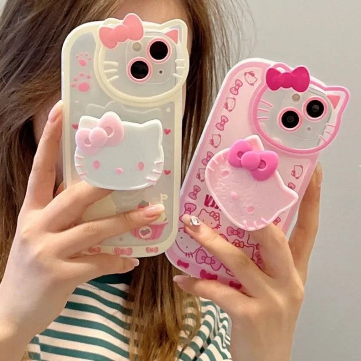 Hello Kitty 3D Phone Holder White Pink iPhone Soft Case