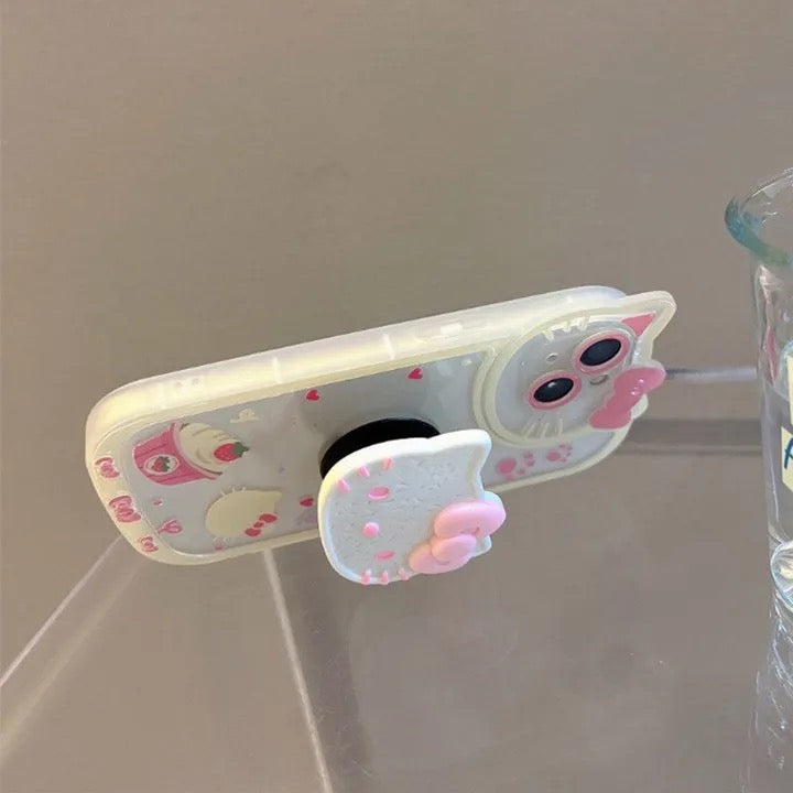 Hello Kitty 3D Phone Holder White Pink iPhone Soft Case