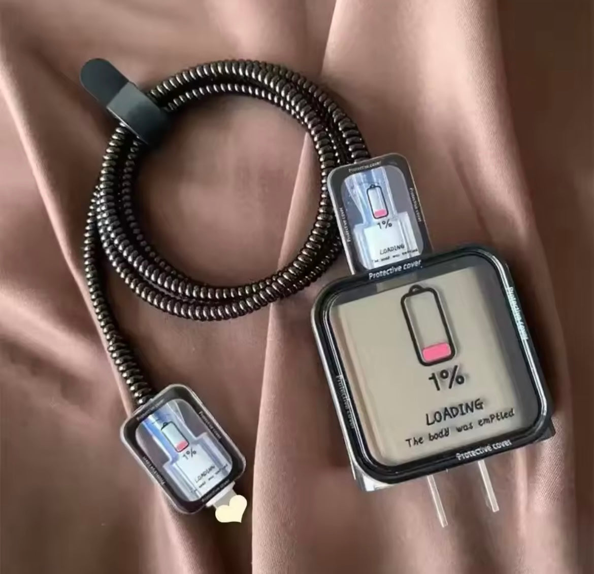 Trendy Battery Drained Transparent Adapter Charger Cable Wire Protector Set