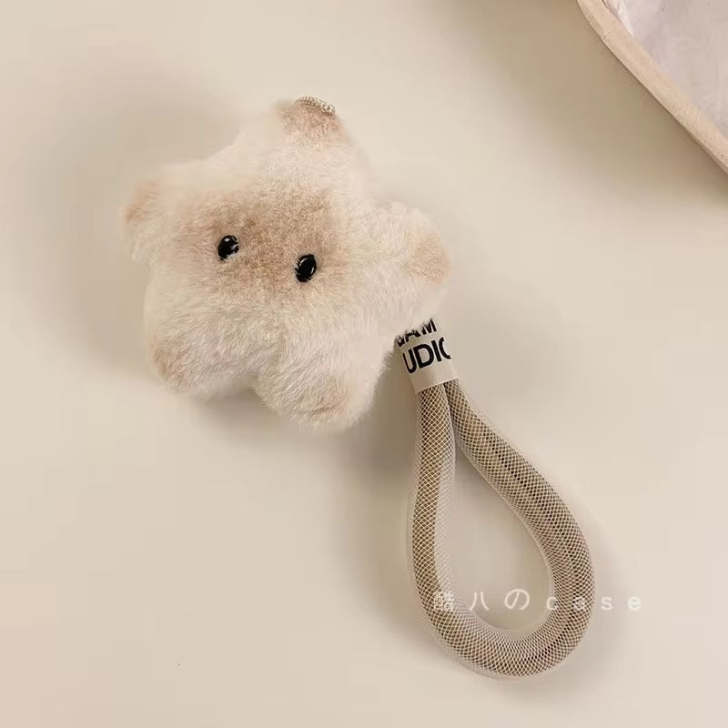 Cute Star Plush Fur Brown Airpod Case With Hanging