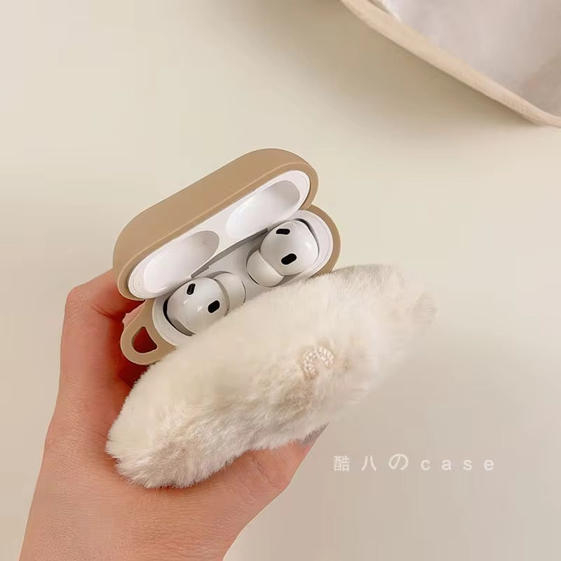 Cute Star Plush Fur Brown Airpod Case With Hanging