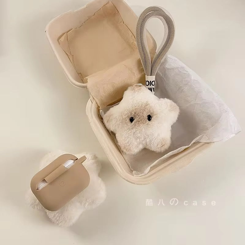 Cute Star Plush Fur Brown Airpod Case With Hanging