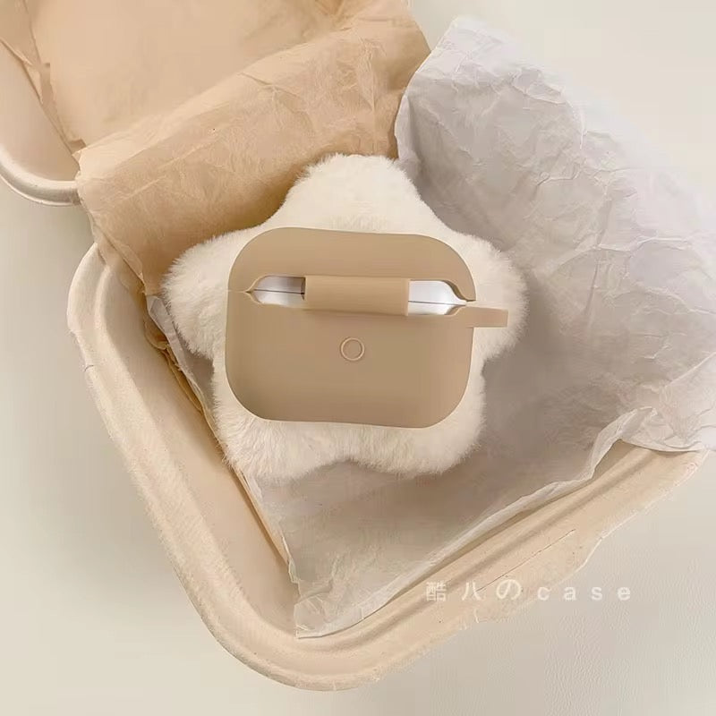 Cute Star Plush Fur Brown Airpod Case With Hanging