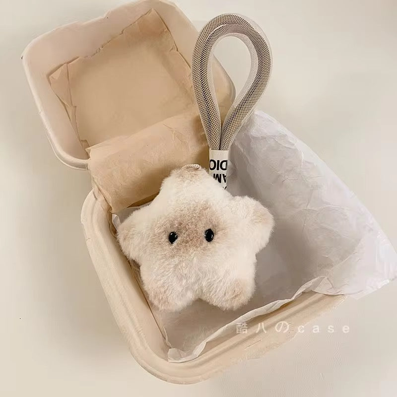 Cute Star Plush Fur Brown Airpod Case With Hanging