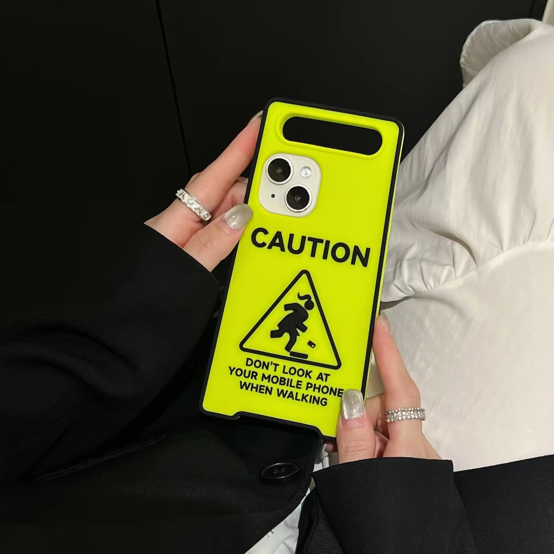 3D Cute Warning Board Glow In Dark Luminous Handle Silicone Rubber iPhone Case
