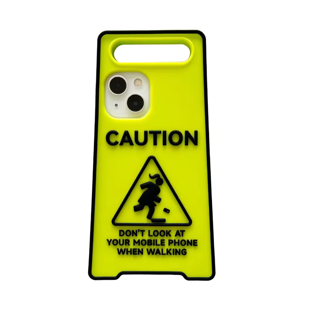 3D Cute Warning Board Glow In Dark Luminous Handle Silicone Rubber iPhone Case