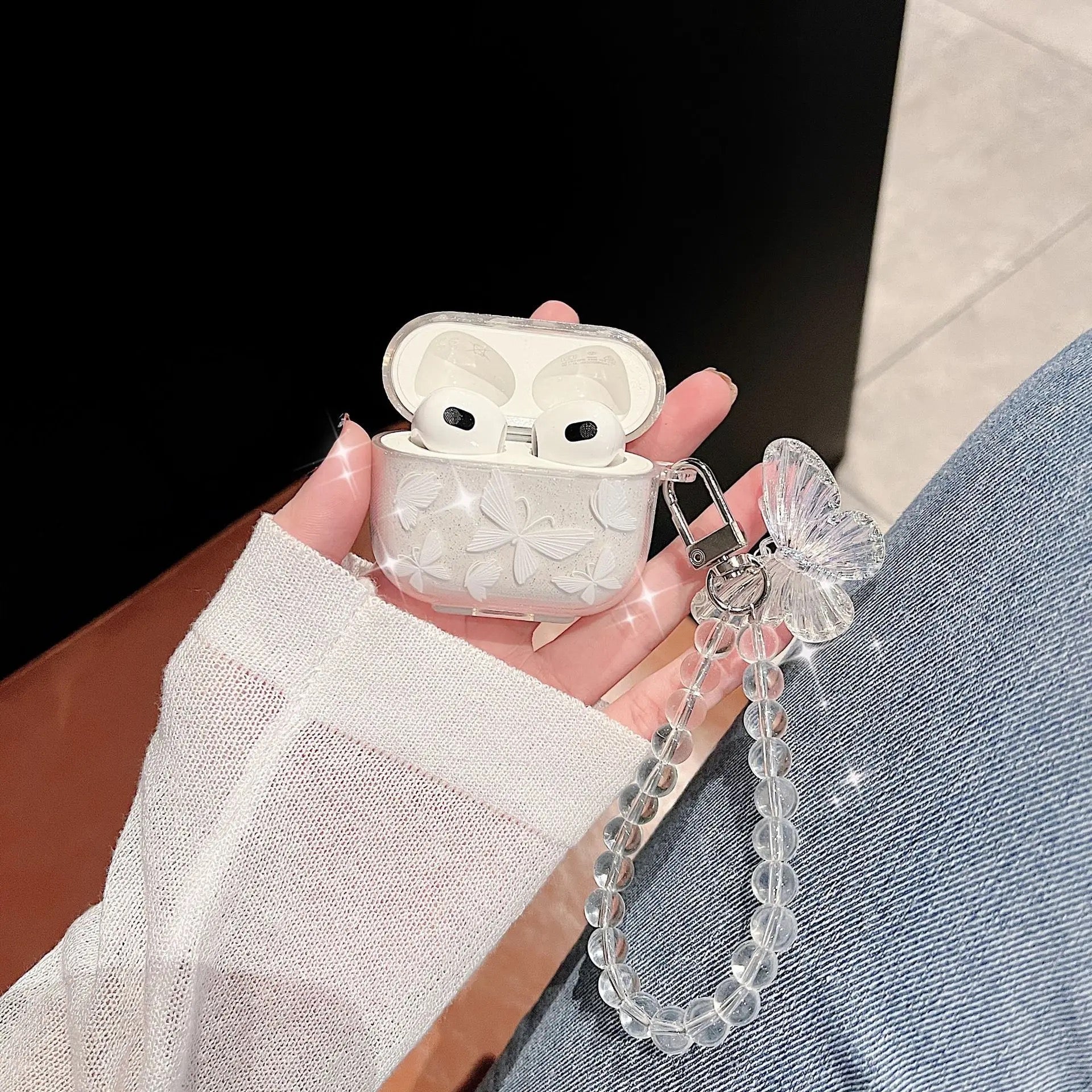 White Butterfly Bracelet Transparent Airpod Case