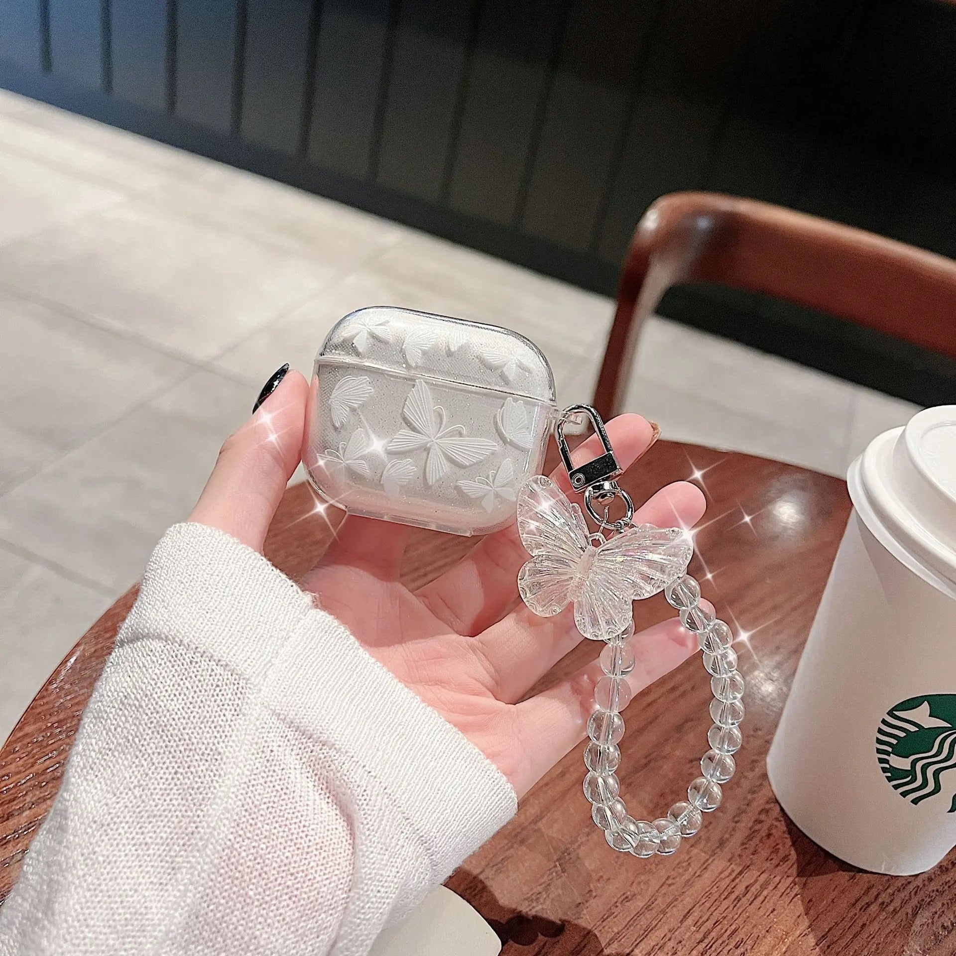 White Butterfly Bracelet Transparent Airpod Case