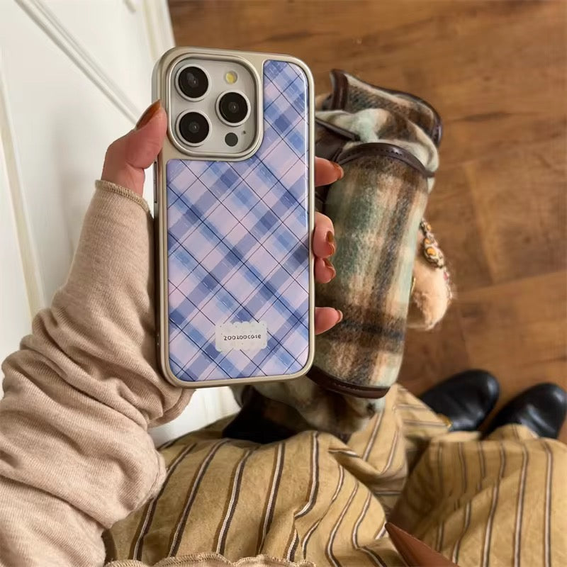 Blue Purple Checks Glossy Bumper Protection iPhone Case