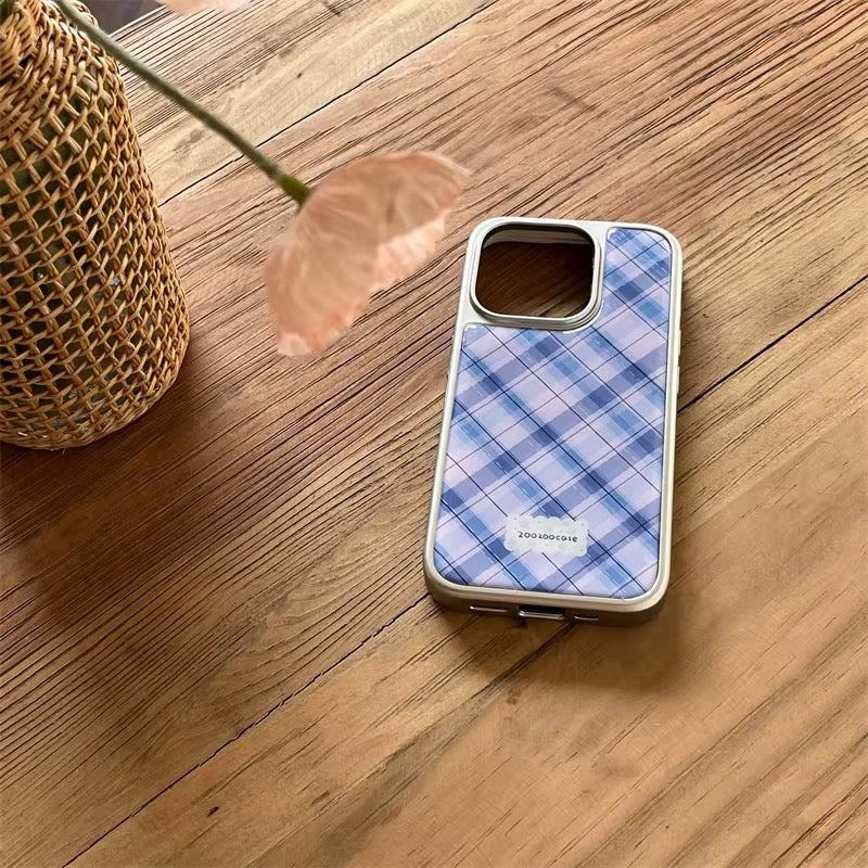 Blue Purple Checks Glossy Bumper Protection iPhone Case