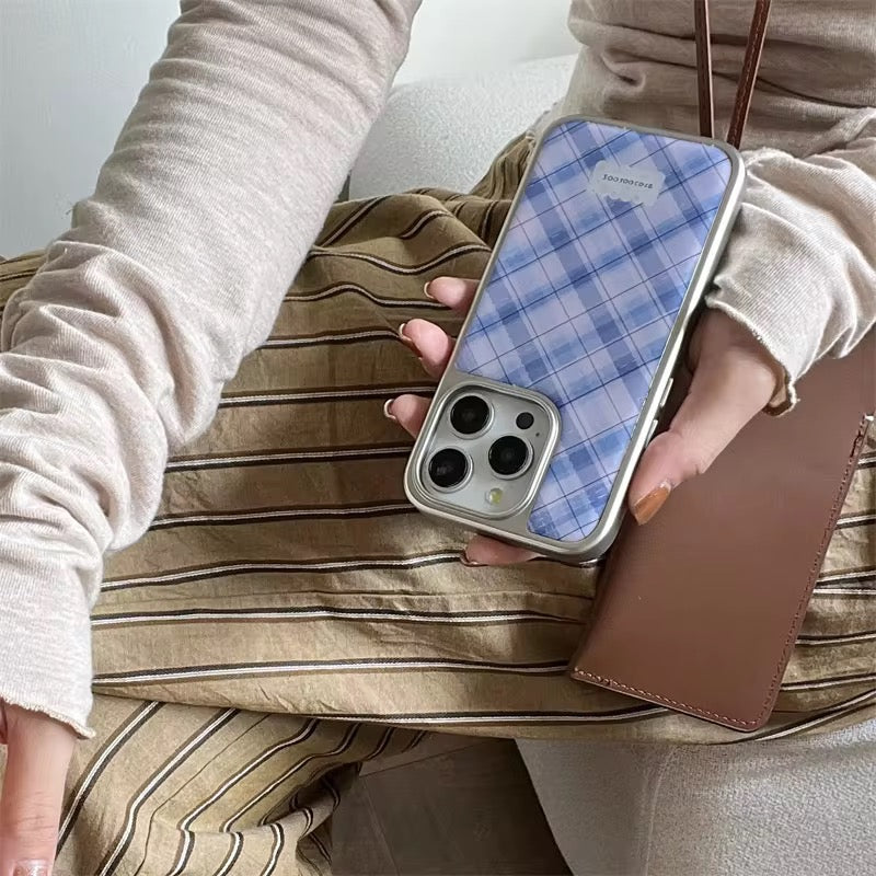 Blue Purple Checks Glossy Bumper Protection iPhone Case