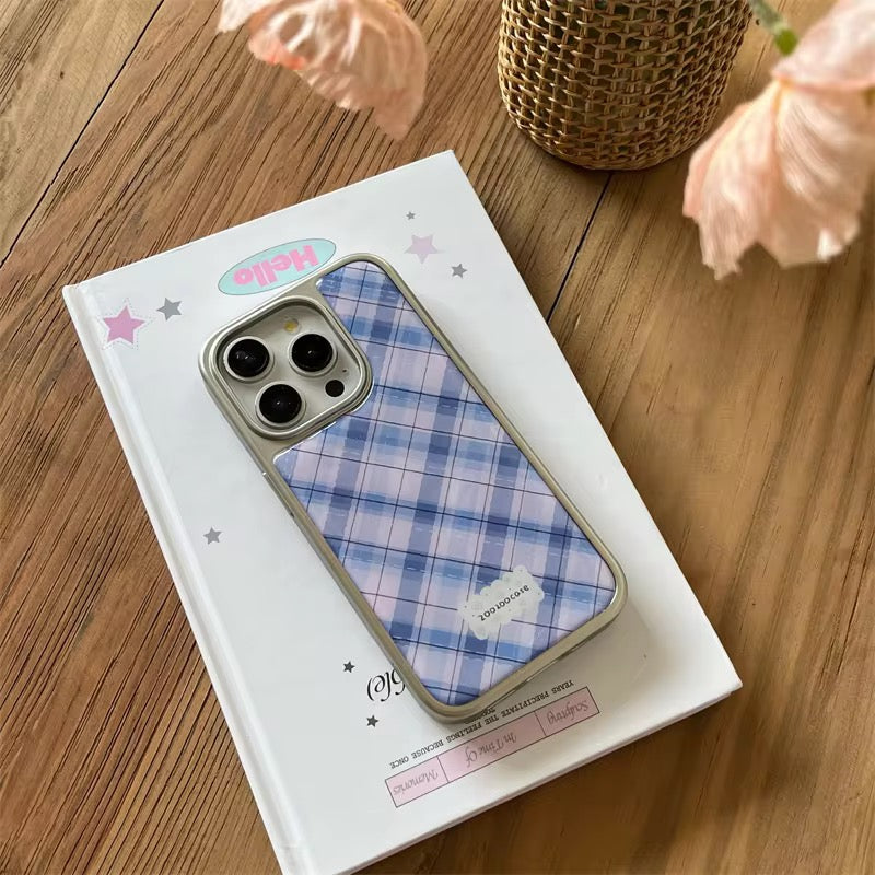 Blue Purple Checks Glossy Bumper Protection iPhone Case