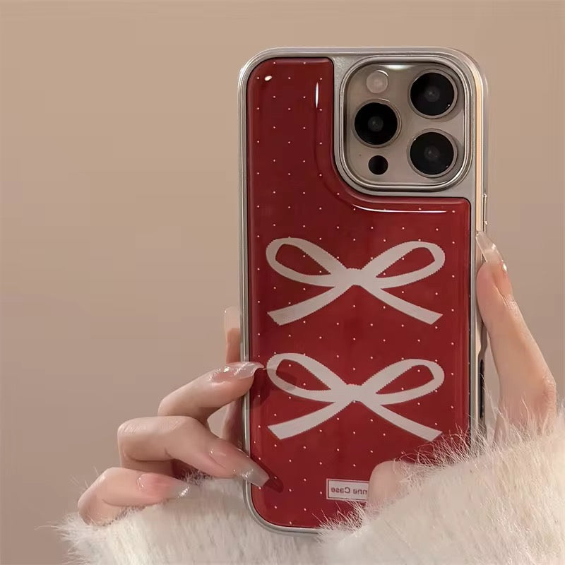 Wine Burgandy Red Bow Glossy Bumper Protection iPhone Case