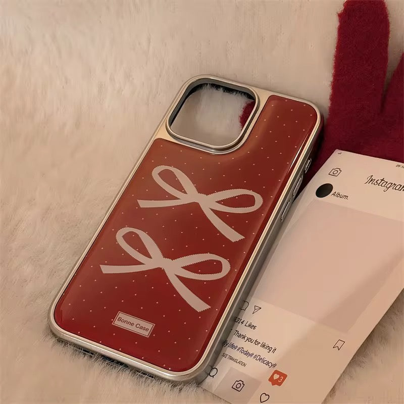 Wine Burgandy Red Bow Glossy Bumper Protection iPhone Case