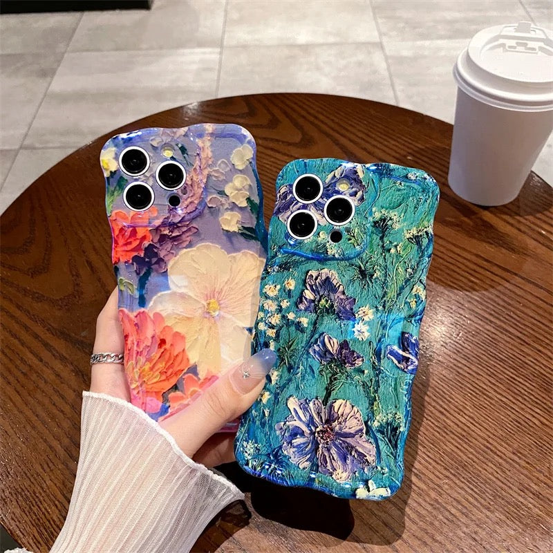 Blue Green Laser Floral Flowers Holographic Soft Silicone iPhone Case