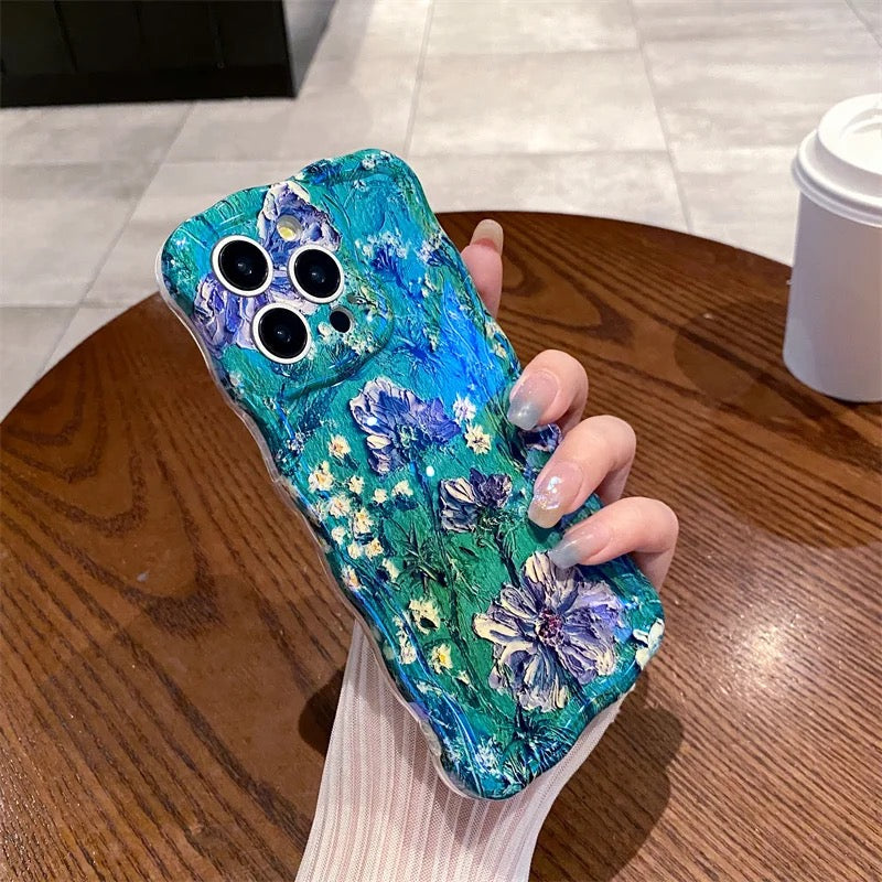 Blue Green Laser Floral Flowers Holographic Soft Silicone iPhone Case