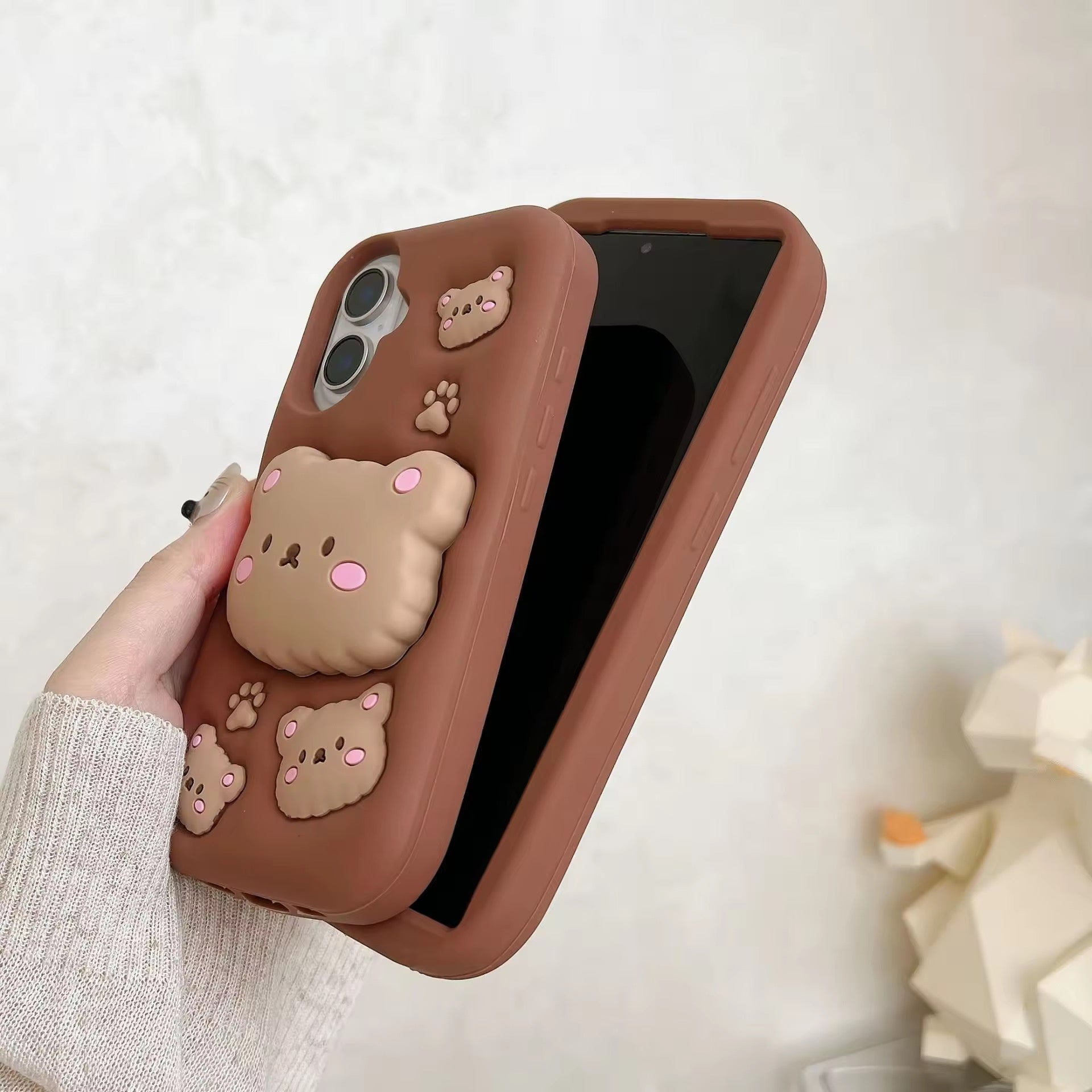 Samsung 3D Brown Teddy Bear Stand Phone Holder Soft Silicone Rubber Case