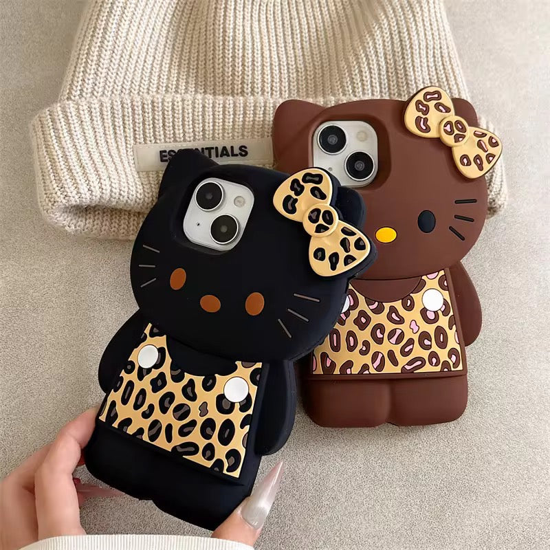 Hello Kitty Brown Black Leopard Dress iPhone Rubber Silicone Case