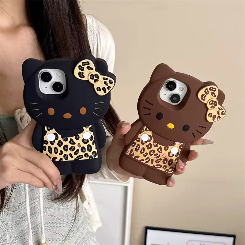 Hello Kitty Brown Black Leopard Dress iPhone Rubber Silicone Case