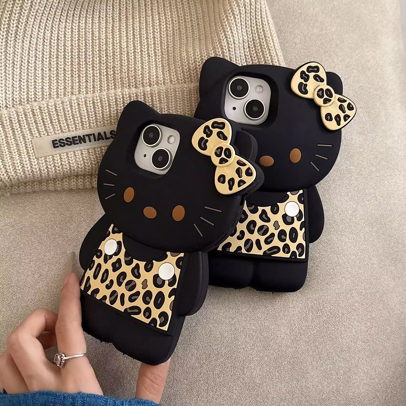 Hello Kitty Brown Black Leopard Dress iPhone Rubber Silicone Case