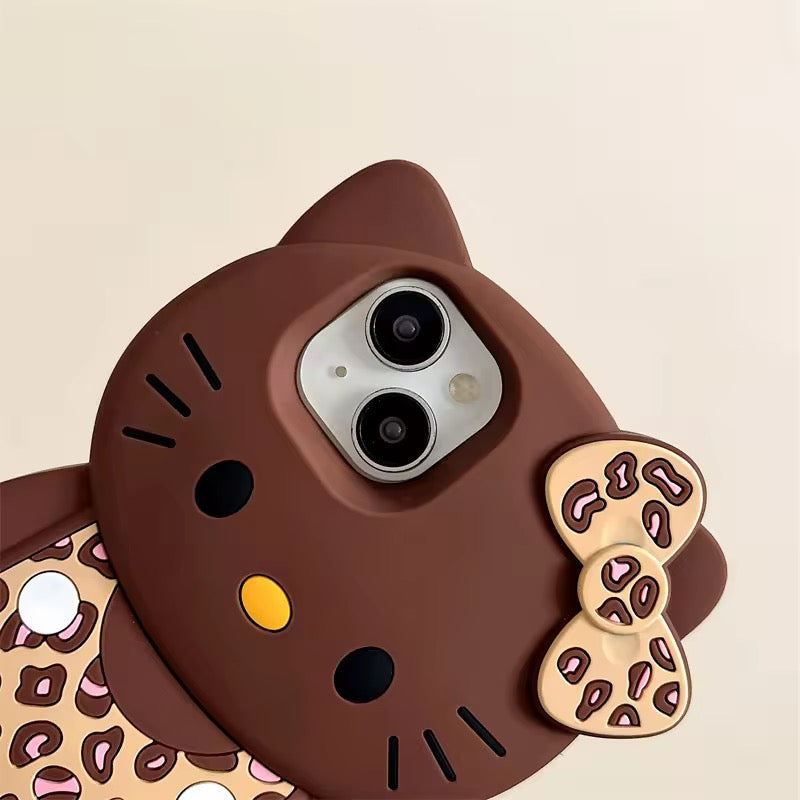 Hello Kitty Brown Black Leopard Dress iPhone Rubber Silicone Case