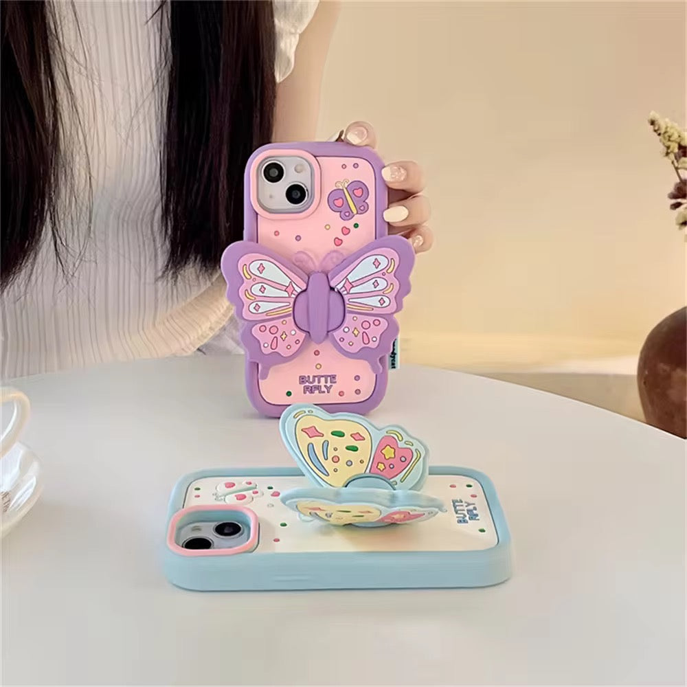 Purple 3D Butterfly Phone Holder Silicone Rubber Case