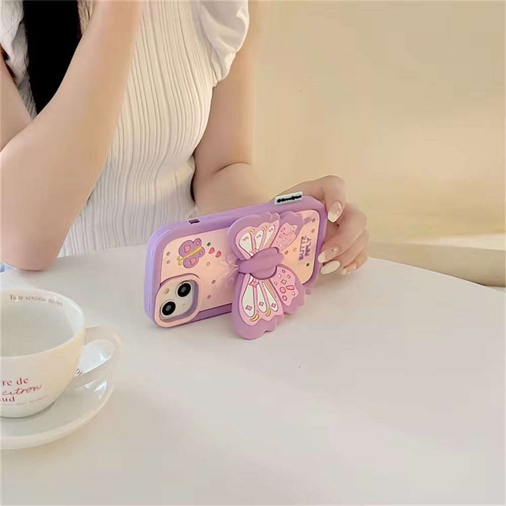 Purple 3D Butterfly Phone Holder Silicone Rubber Case